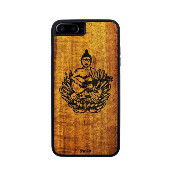 Thalia Phone Case Hawaiian Koa & Buddha Playing OM Guitar Engraving | iPhone Case iPhone 6/7/8 Plus