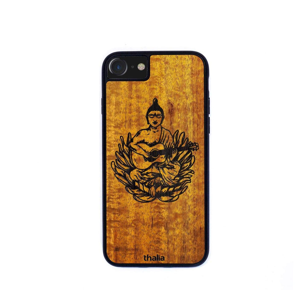Thalia Phone Case Hawaiian Koa & Buddha Playing OM Guitar Engraving | iPhone Case iPhone 6/7/8/SE