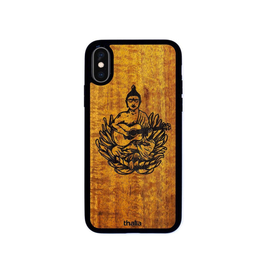 Thalia Phone Case Hawaiian Koa & Buddha Playing OM Guitar Engraving | iPhone Case iPhone X/XS