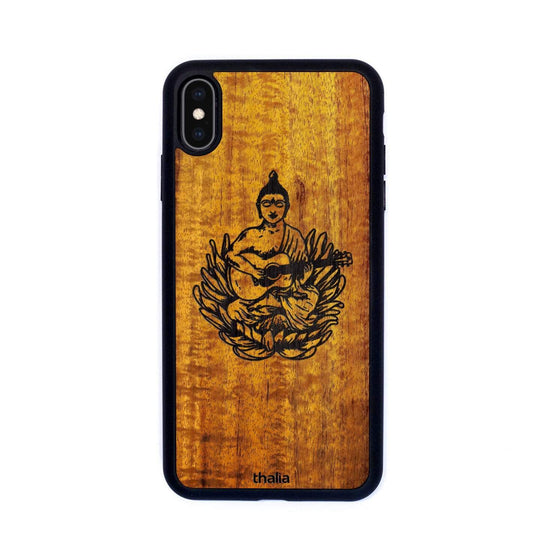 Thalia Phone Case Hawaiian Koa & Buddha Playing OM Guitar Engraving | iPhone Case iPhone XS Max