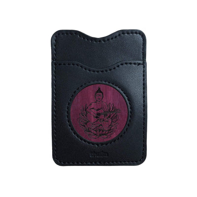 Thalia Phone Wallet Buddha Playing OM Guitar Engraving | Leather Phone Wallet Purpleheart