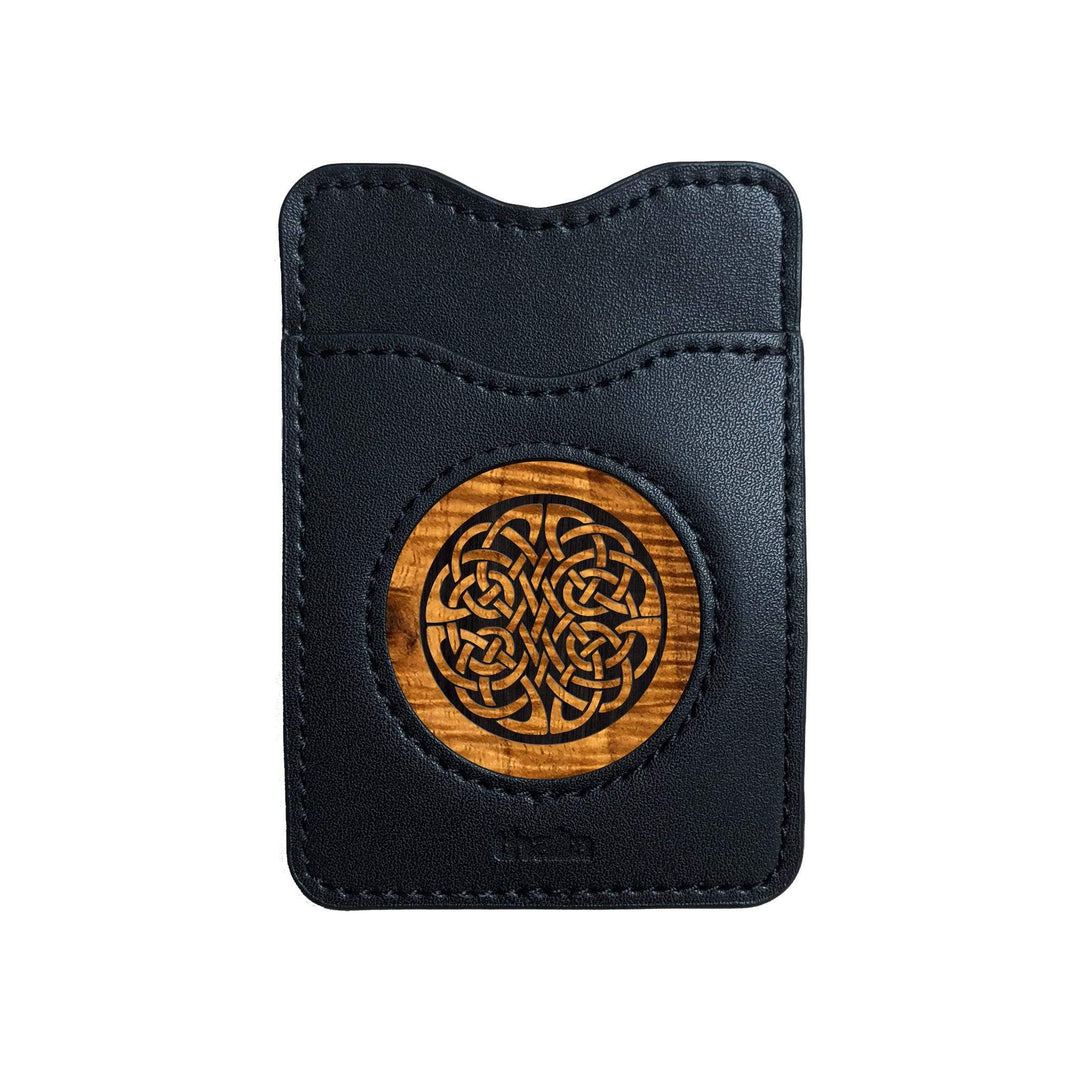Thalia AAA Curly Koa & Celtic Knot Engraving | Leather Phone Wallet Black Thalia AAA Curly Koa & Celtic Knot Engraving | Leather Phone Wallet Black