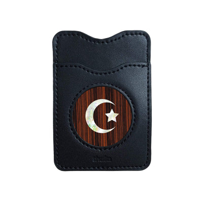 Thalia Phone Wallet Pearl Crescent Moon & Star | Leather Phone Wallet Indian Rosewood