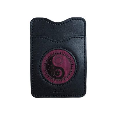 Thalia Phone Wallet Yin Yang Night & Day Engraving | Leather Phone Wallet Purpleheart