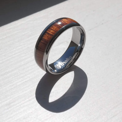Thalia Ring AAA Curly Hawaiian Koa | Tungsten Carbide Ring 8mm 8 / Chrome