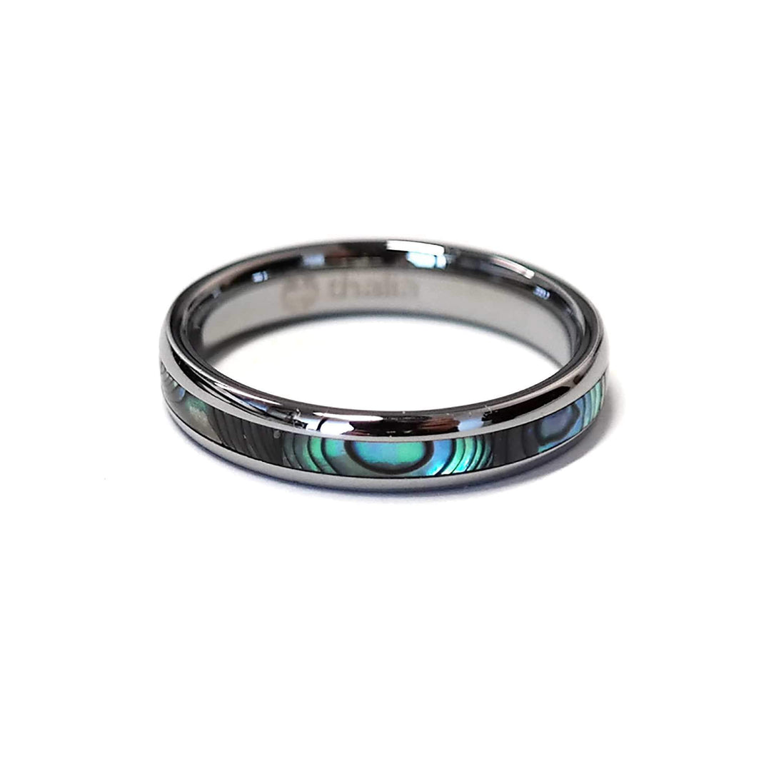VAKKI Men's Tungsten Carbide Ring With Abalone Shell Inlay - 8mm Width, Beveled Edge, Size 10, Wedding Band