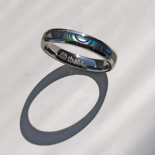 Thalia Ring Blue Abalone | Tungsten Carbide Ring 4mm 8 / 24K Gold