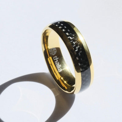 Thalia Ring Carbon Fibre | Tungsten Carbide Ring 8mm 11 / 24K Gold