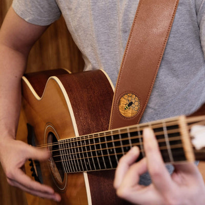 Thalia Strap AAA Curly Hawaiian Koa & Pearl Bee & Honeycomb Inlay | Italian Leather Strap