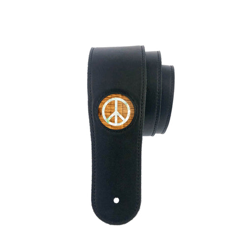 Thalia Strap AAA Curly Hawaiian Koa & Pearl Peace Sign Inlay | Italian Leather Strap Brown / Standard