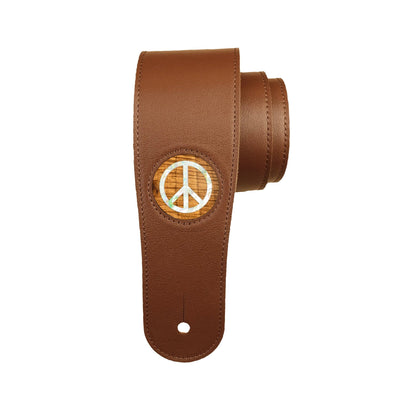 Thalia Strap AAA Curly Hawaiian Koa & Pearl Peace Sign Inlay | Italian Leather Strap Brown / Standard