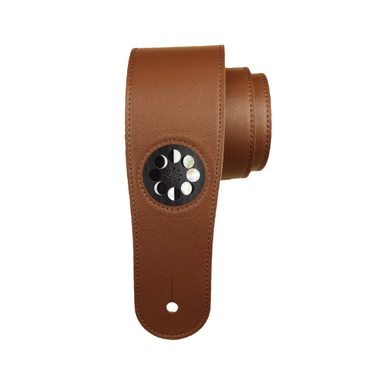 Thalia Strap Black Ebony & Pearl Moon Phases Inlay | Italian Leather Strap Brown / Standard