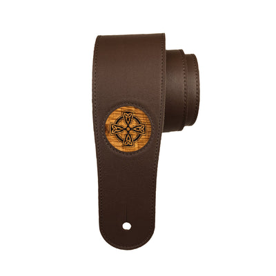 Thalia Strap Celtic Cross Engraving | Italian Leather Strap AAA Curly Koa / Dark Chocolate / Standard