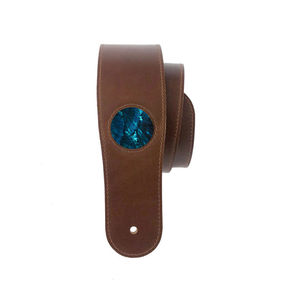 Thalia Strap Shell Inlay | Italian Leather Strap Black / Oversized (Acoustic/Electrics with Endpin Jacks) / Teal Angel Wing
