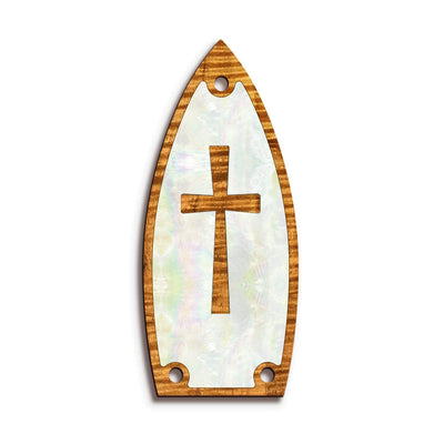 Thalia Truss Rod Cover Custom Truss Rod Cover | Shape T9 - Fits Most Gretsch Guitars Cross in Pearl / AAA Curly Koa